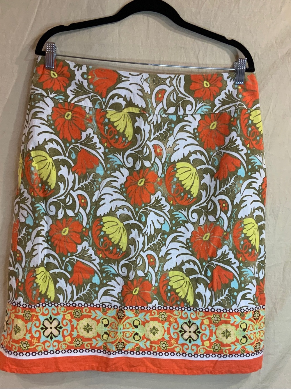 Cato Orange, Olive & Cream Floral A-Line Skirt